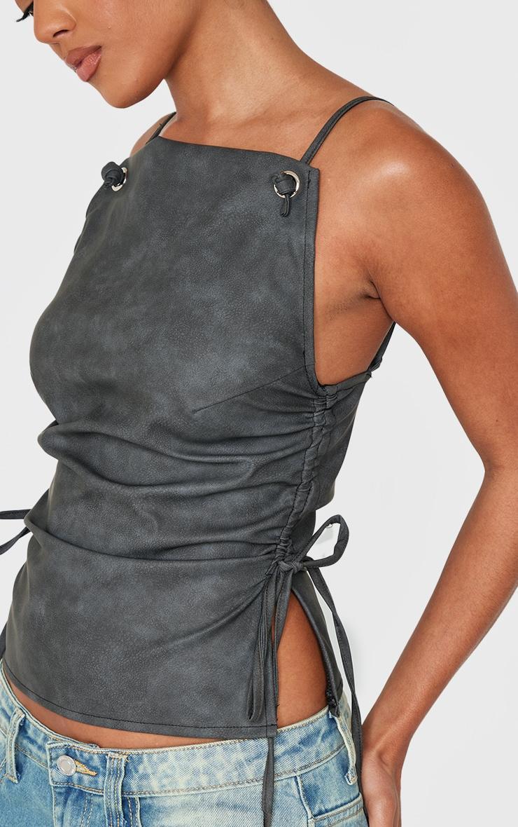 Black Faux Leather Backless Long Top Product Image