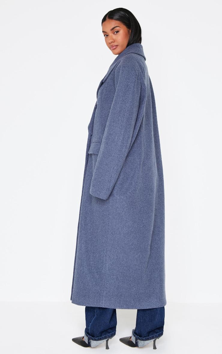 Navy Wool Look Double Breasted Oversized Maxi Coat Product Image