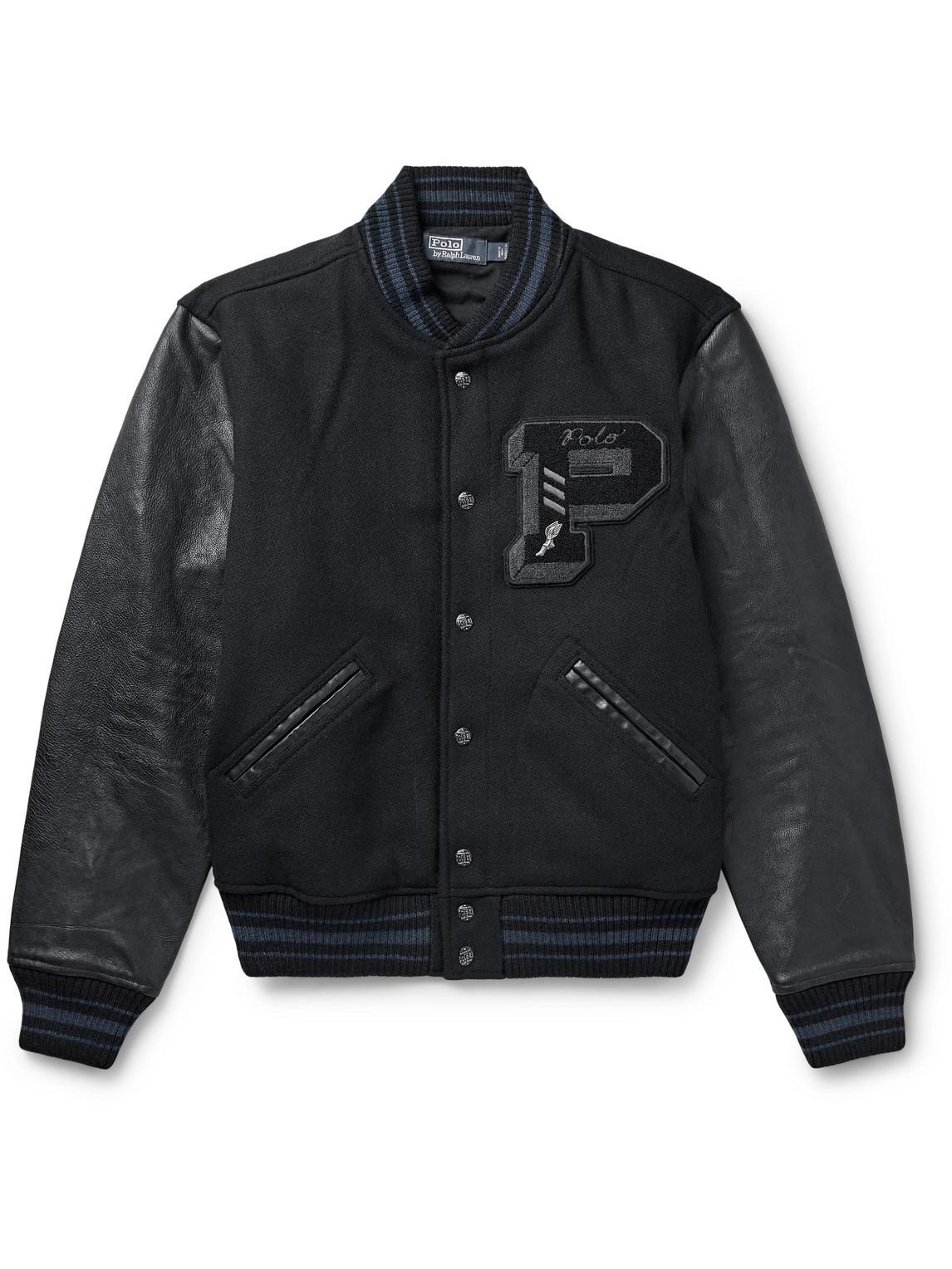 Mixed Media Letterman Jacket In Black Product Image