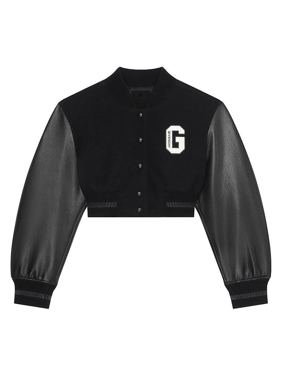 Womens College Cropped Varsity Jacket In Wool And Leather Product Image