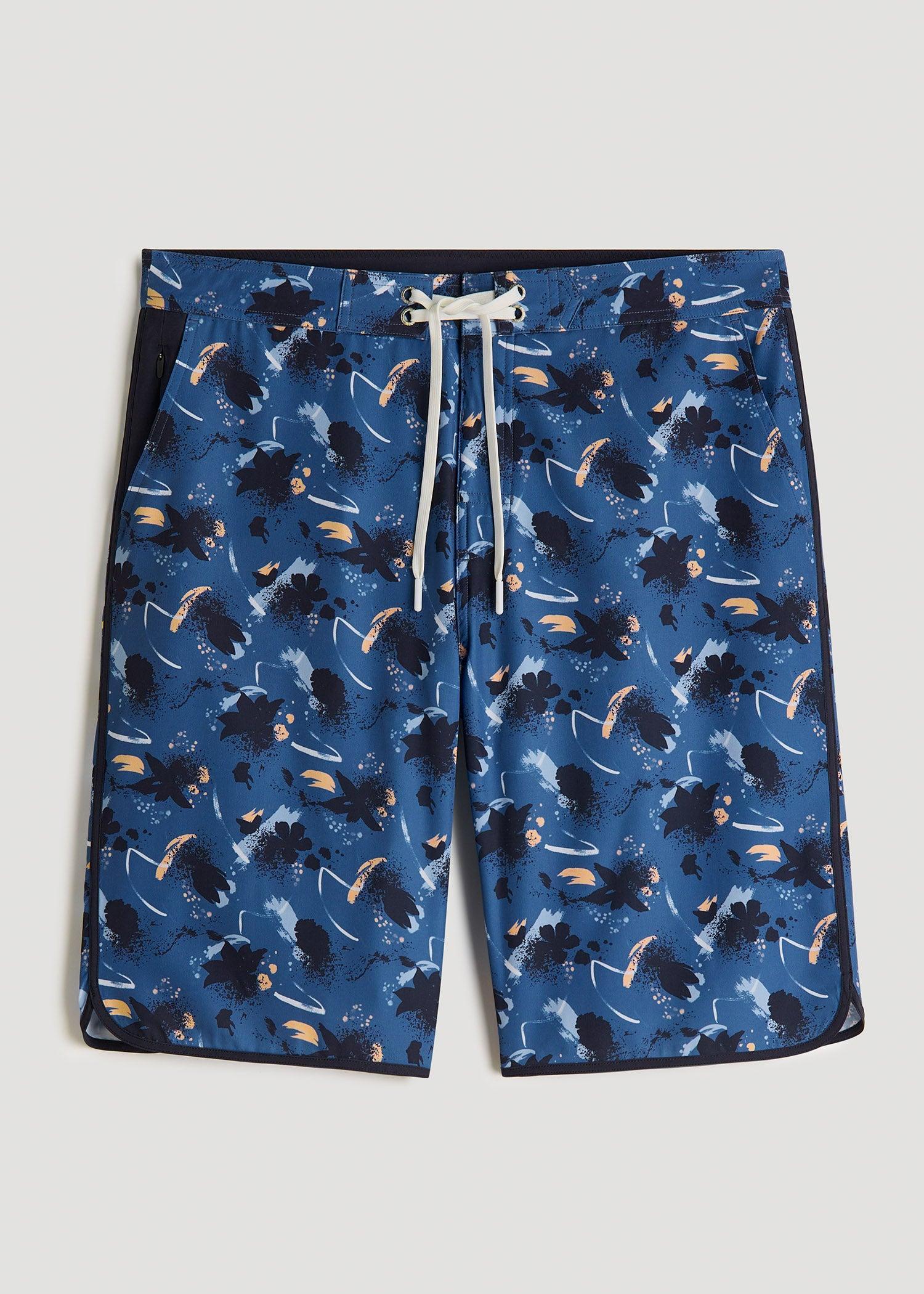 Hi-Tide Scallop Board Shorts for Tall Men in Blue Brushstroke Male Product Image