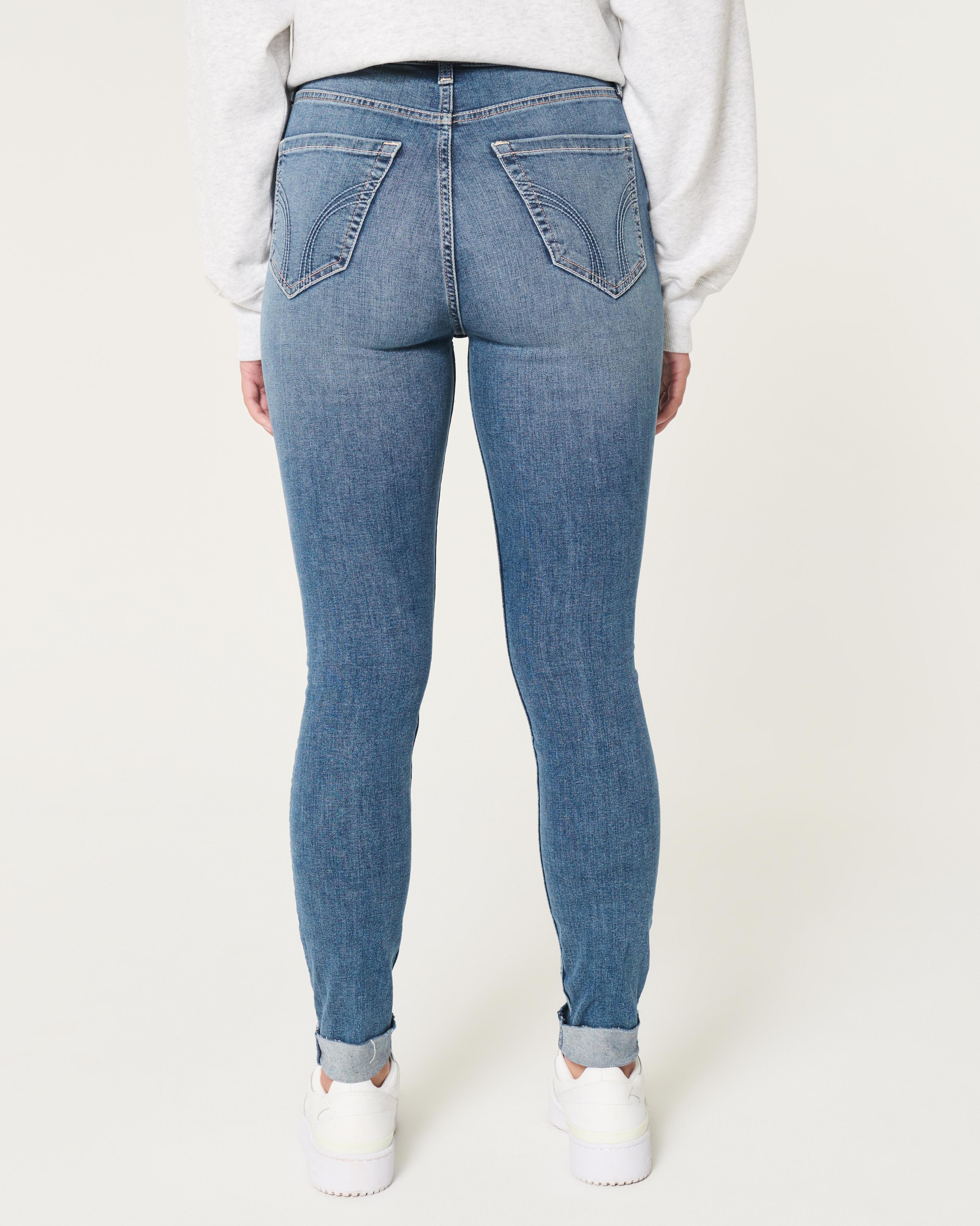 Curvy High-Rise Ripped Medium Wash Super Skinny Jeans Product Image