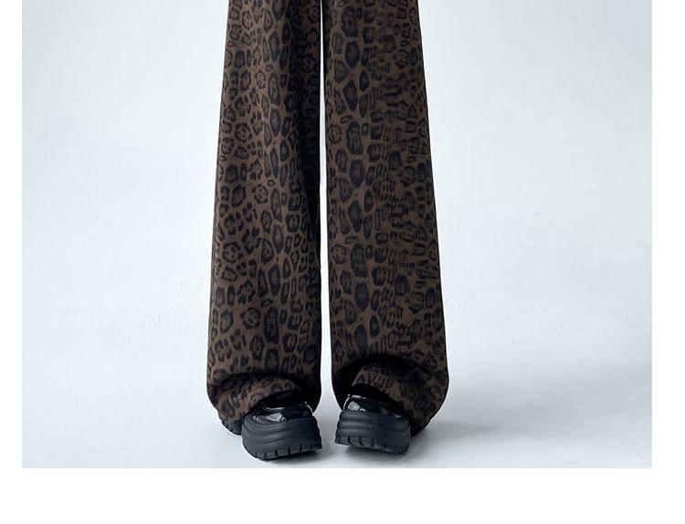 High Waist Leopard Print Wide Leg Pants Product Image