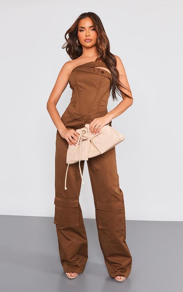 Chocolate Corset Detail Utility Flared Bandeau Jumpsuit Product Image