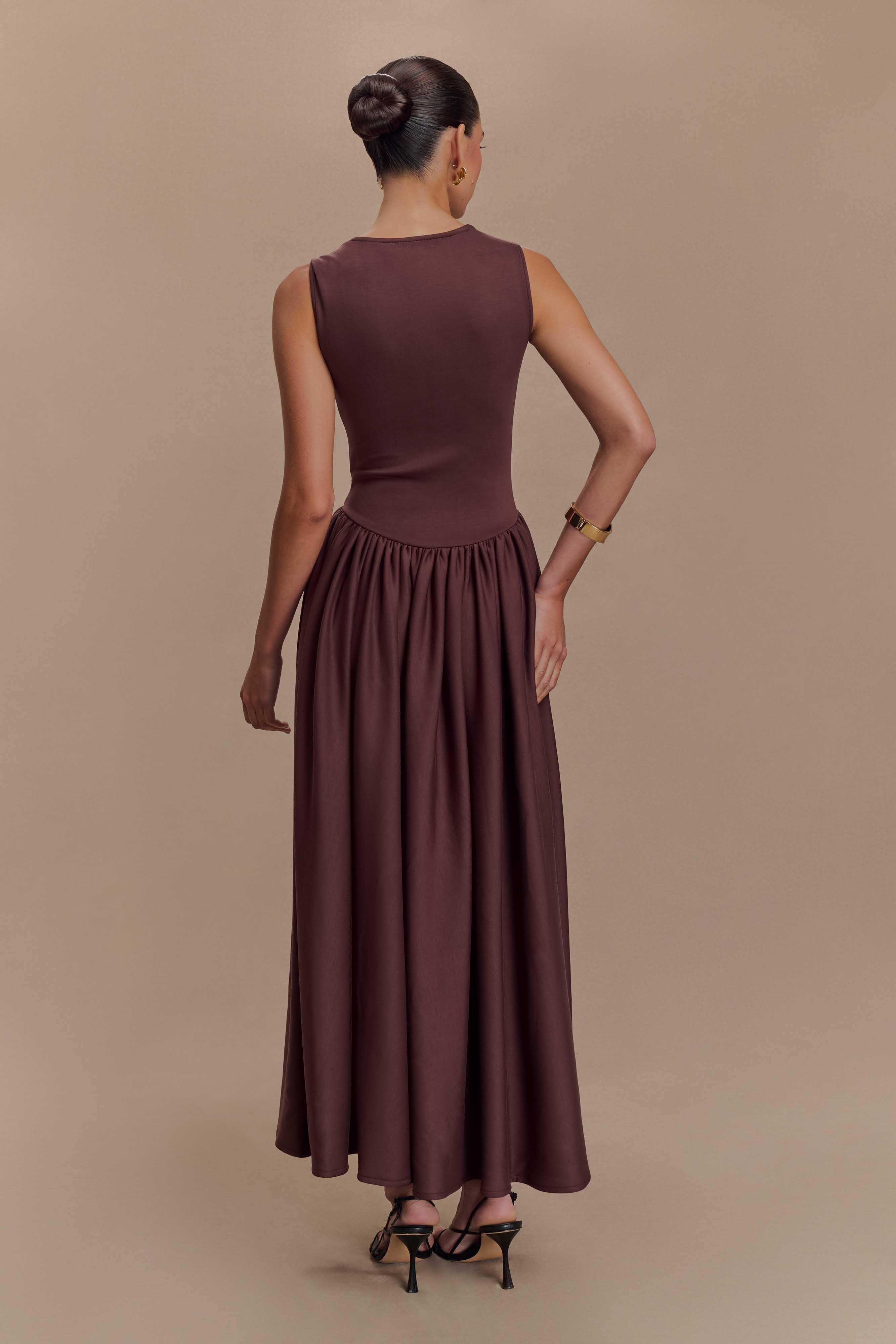 Sharon Scuba Jersey Midi Dress - Cacao Brown Product Image