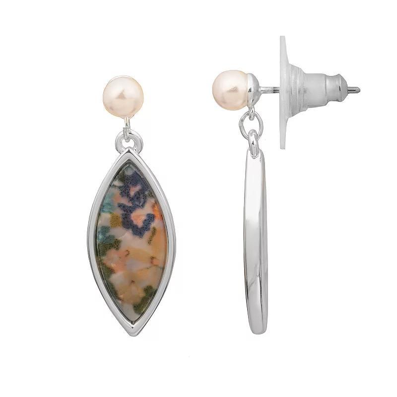 LC Lauren Conrad Floral Acetate & Simulated Pearl Drop Earrings, Womens, Orange Product Image