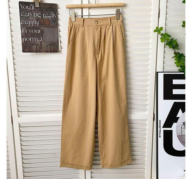 Elastic Waist Plain Wide Leg Pants Product Image