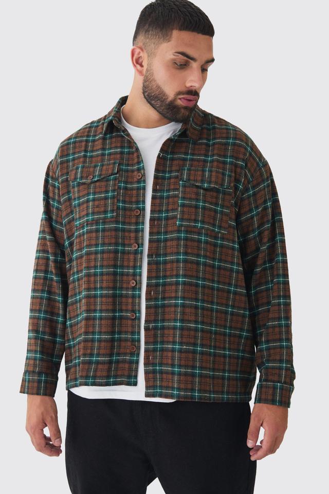 Mens Orange Plus Brushed Tartan Checked Oversized Shirt, Orange Product Image