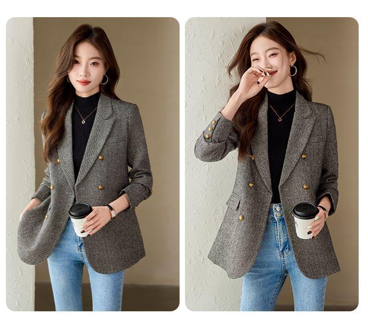 Lapel Collar Patterned Double Breasted Blazer Product Image