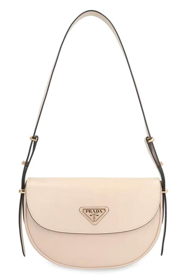 PRADA Arqué Leather Shoulder Bag In Beige Product Image