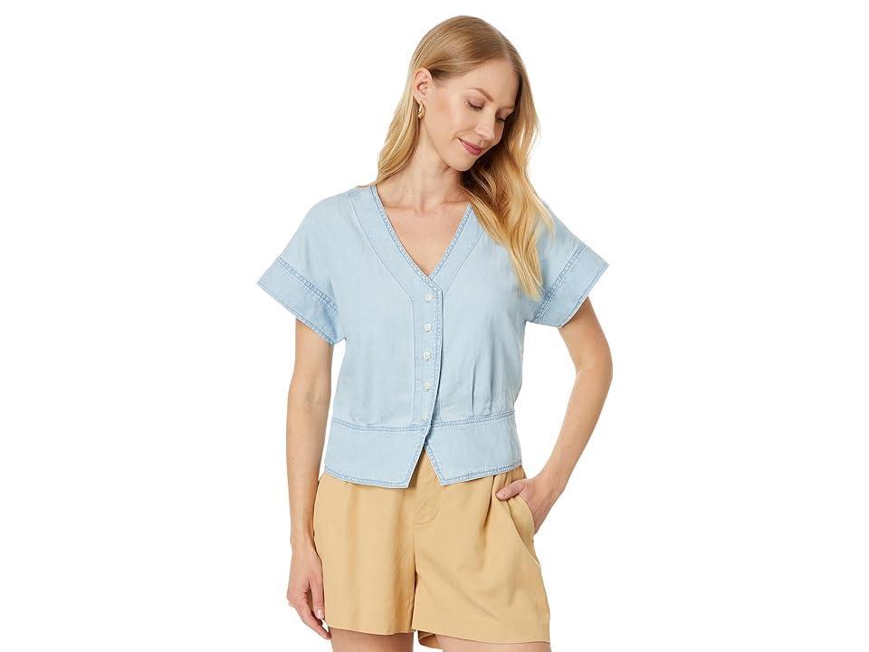 Madewell Denim Pleated Short-Sleeve Top in Doral Wash (Doral Wash) Women's Clothing Product Image