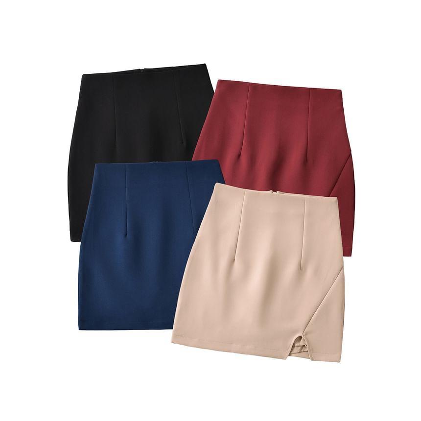 High Rise Plain Slit Panel Mini A-Line Skirt Product Image