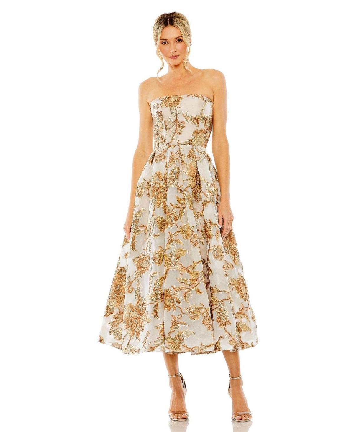 Womens Strapless Brocade Midi-Dress Product Image