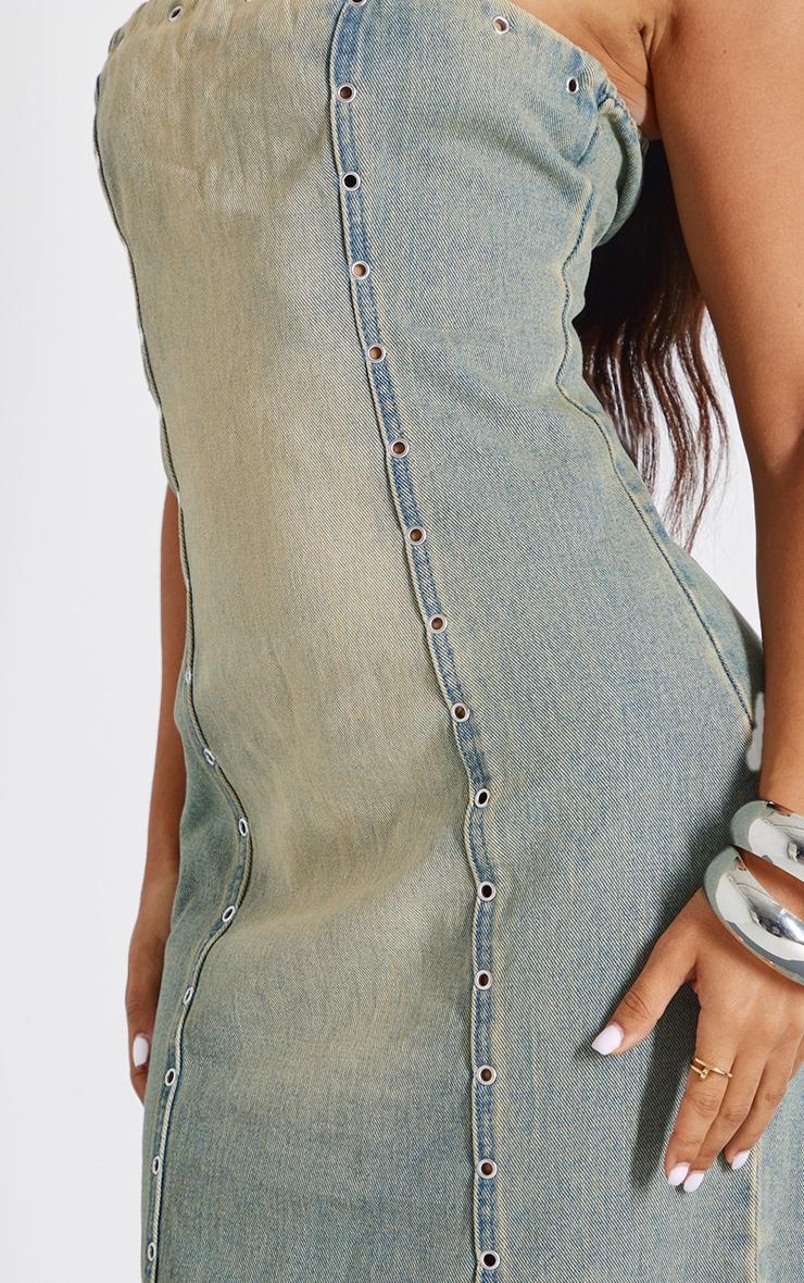 Petite Vintage Wash Eyelet Detail Denim Maxi Dress Product Image