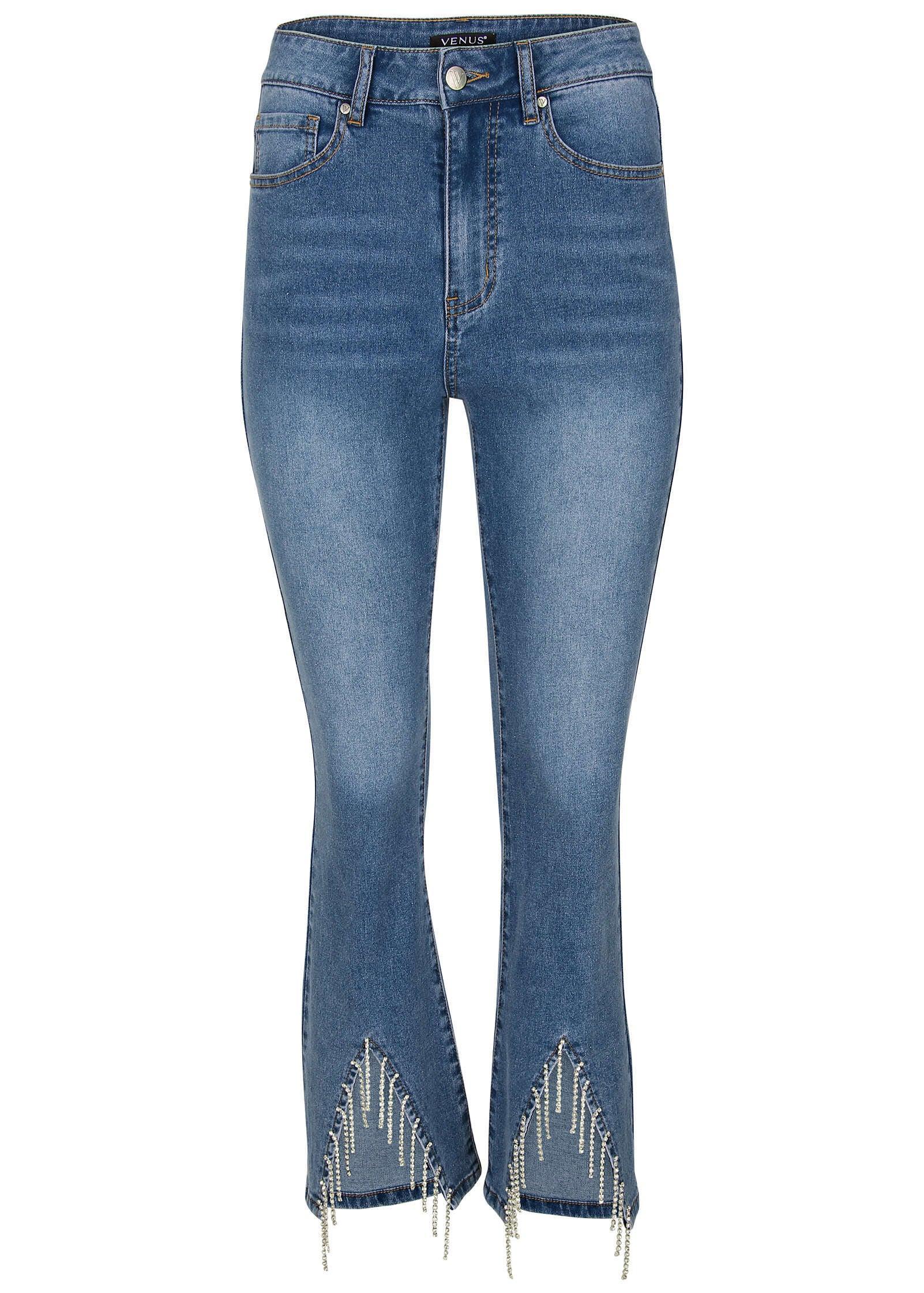 Rhinestone Kick Flare Jeans - Medium Wash Product Image