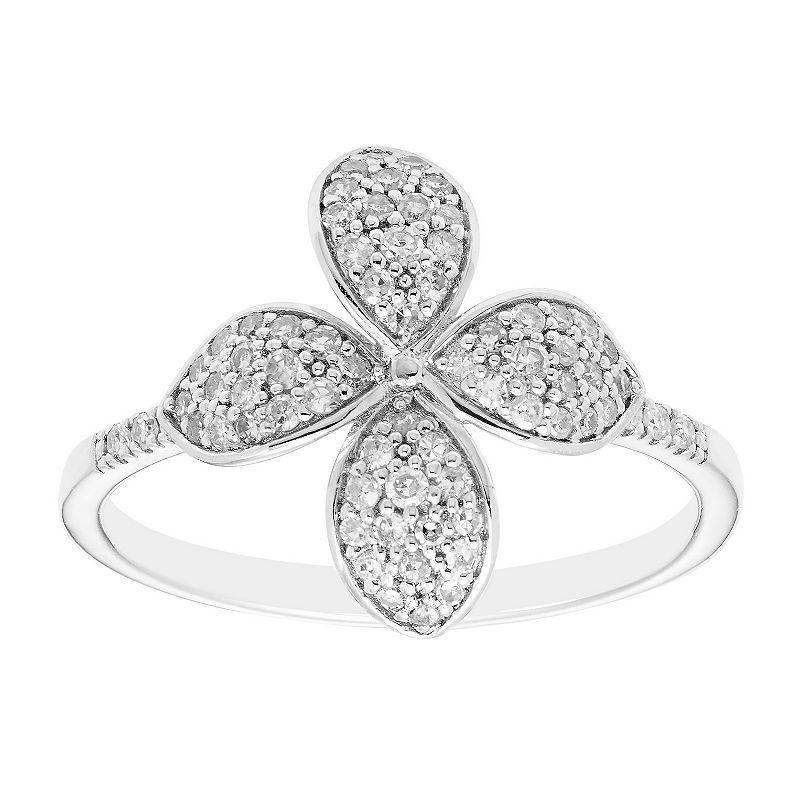 Sterling Silver 1/4 Carat T.W. Diamond Flower Ring, Womens Product Image