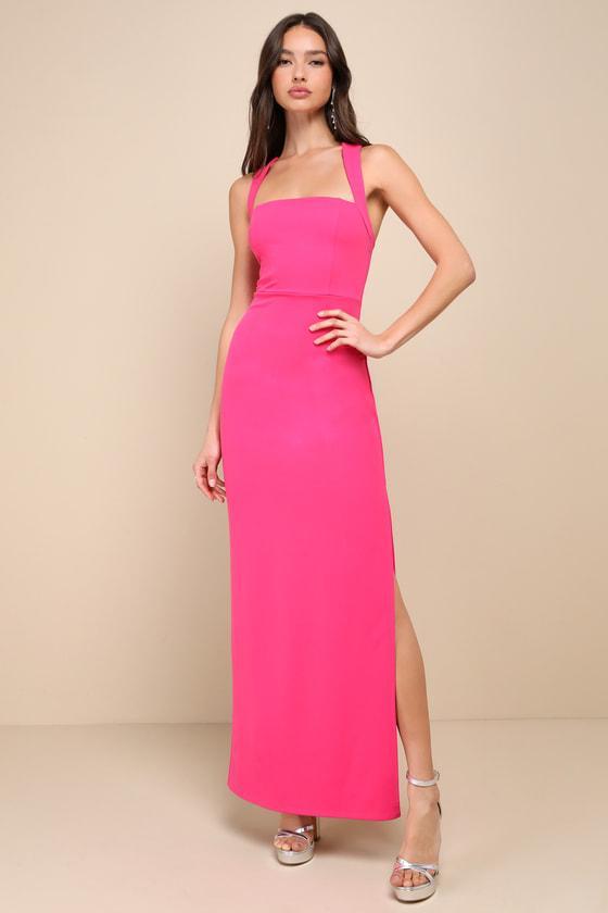 Glamorous Dedication Hot Pink Sleeveless Column Maxi Dress Product Image