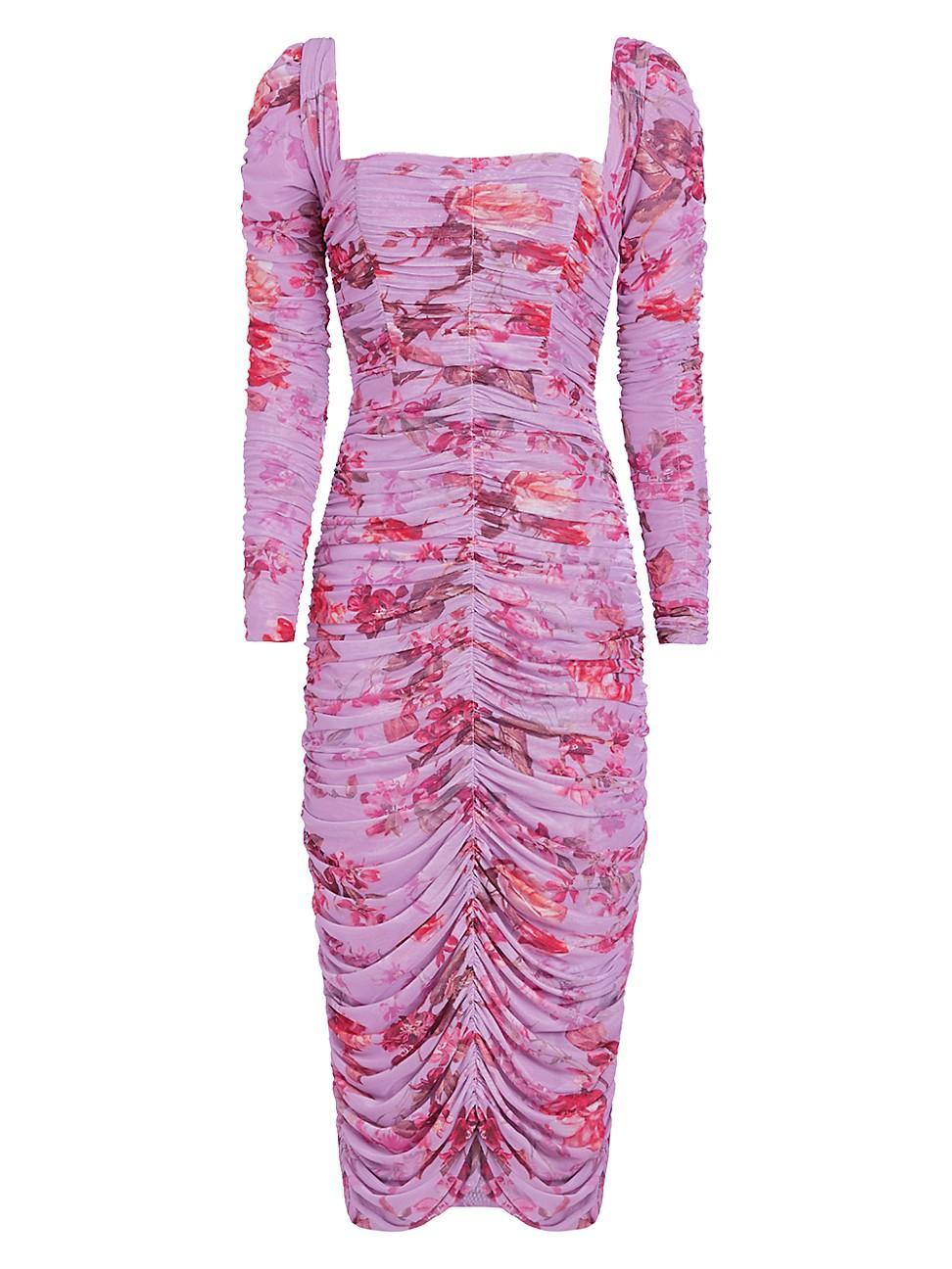 Womens Romantic Floral Ruched Midi-Dress Product Image