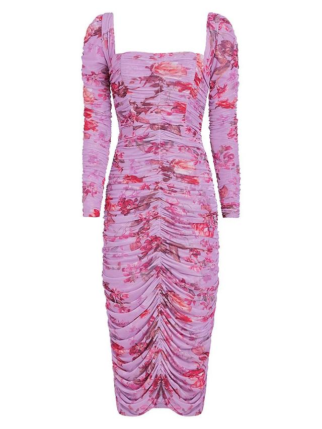 Womens Romantic Floral Ruched Midi-Dress Product Image