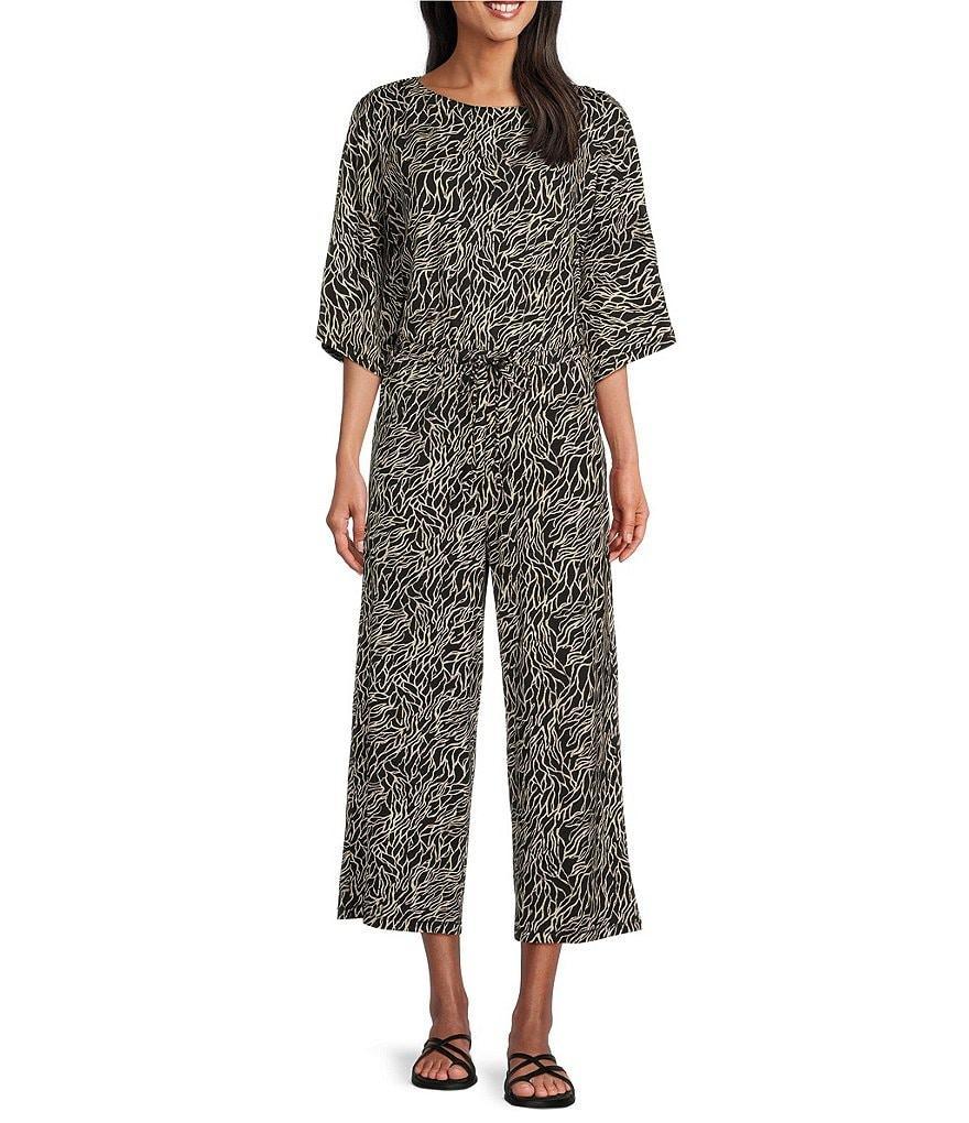 Westbound 3/4 Sleeve Tie Front Wide Leg Jumpsuit Product Image