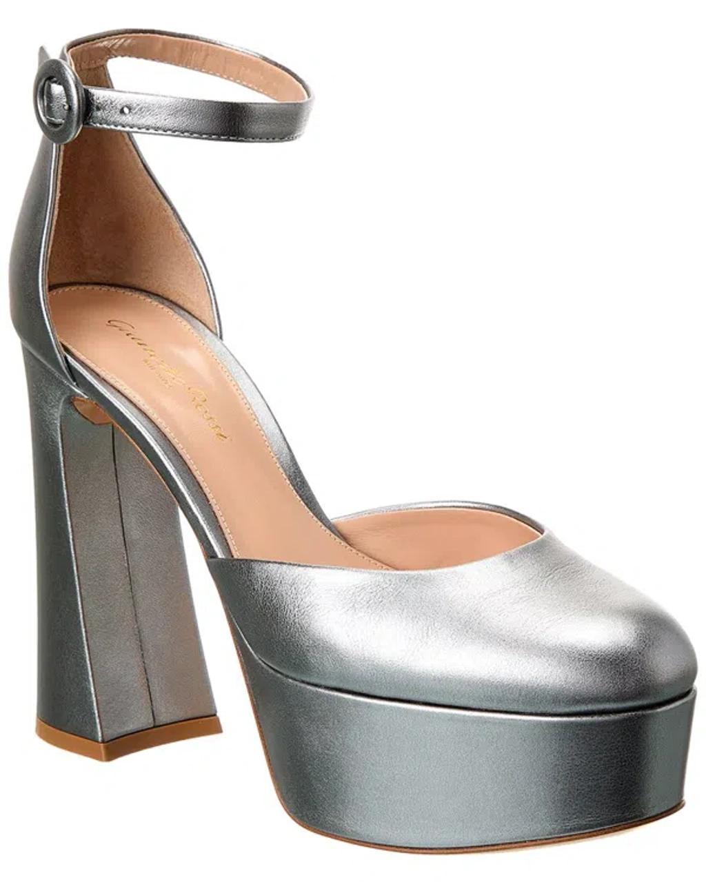 70 Holly Metallic Leather Platform Pumps In Silver Product Image