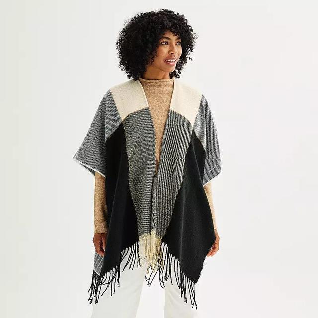 Womens Sonoma Goods For Life Colorblock Fringed Ruana Product Image