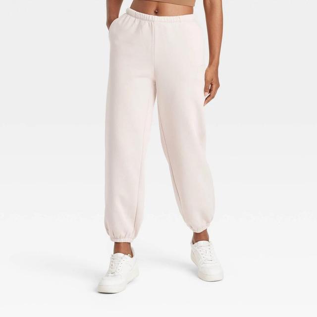 Womens Fleece Mid-Rise Cinched Jogger Pants - JoyLab Cream XL Product Image