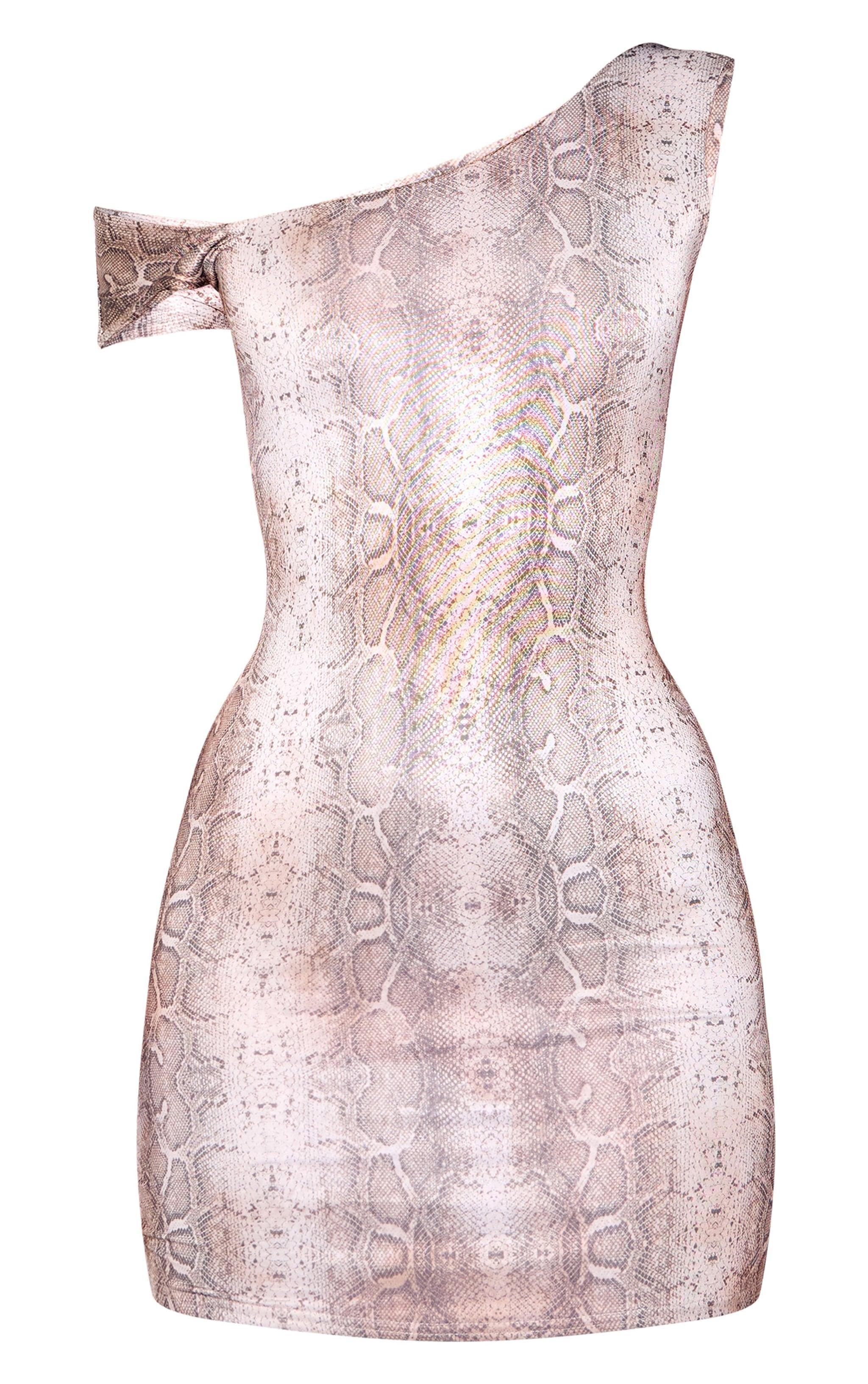 Multi Muted Snake Print Slinky Asymmetric Mini Dress Product Image