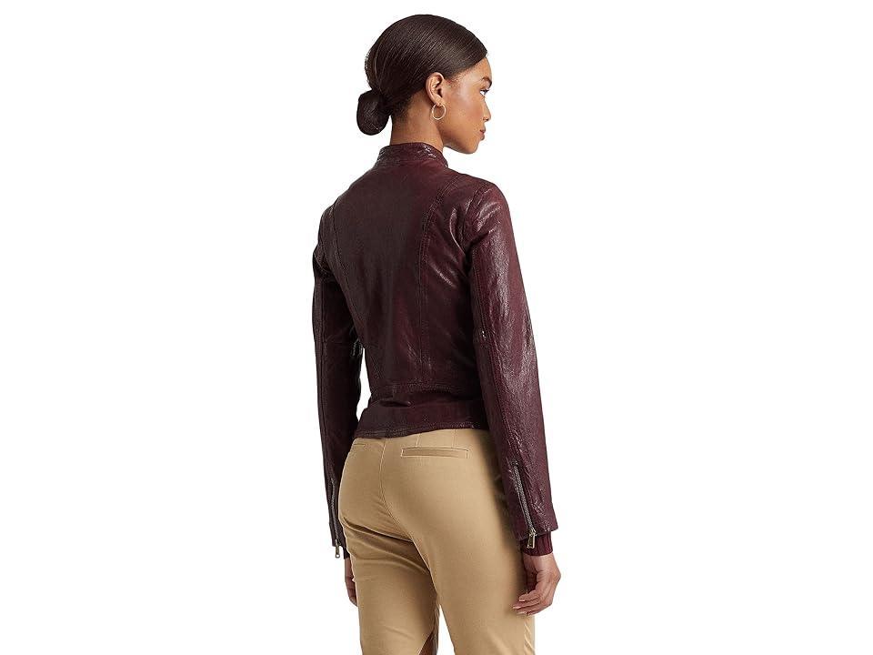 LAUREN Ralph Lauren Burnished Leather Moto Jacket Women's Clothing Product Image