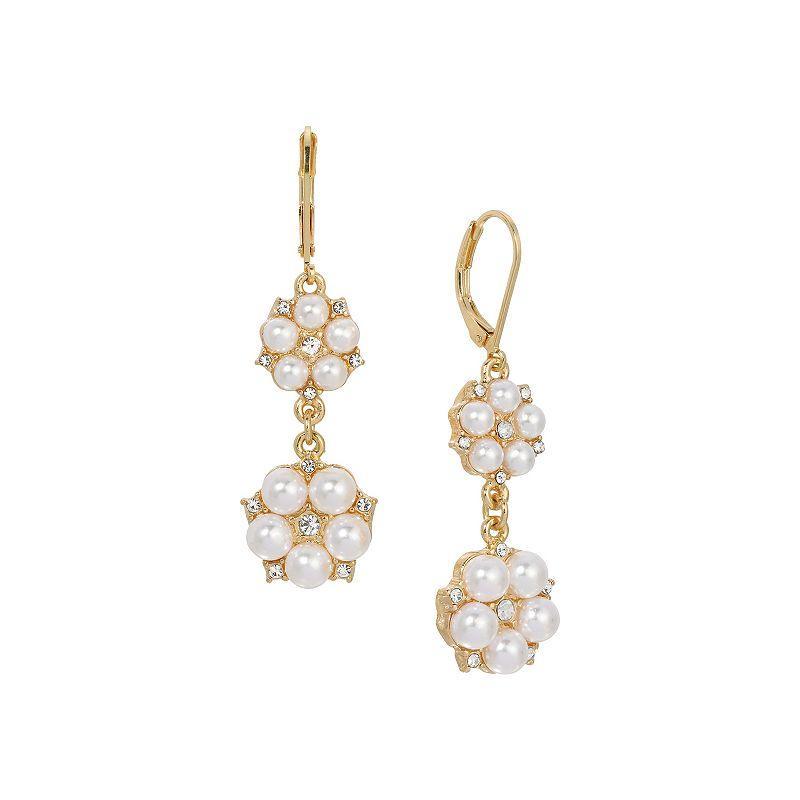 1928 Gold Tone Round Faux Pearl Drop Leverback Earrings, Womens, White Product Image