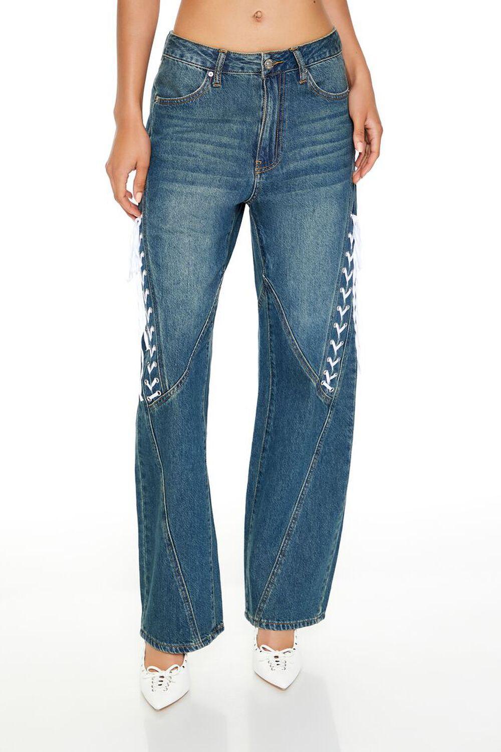 Lace-Up High-Rise Straight Jeans | Forever 21 Product Image