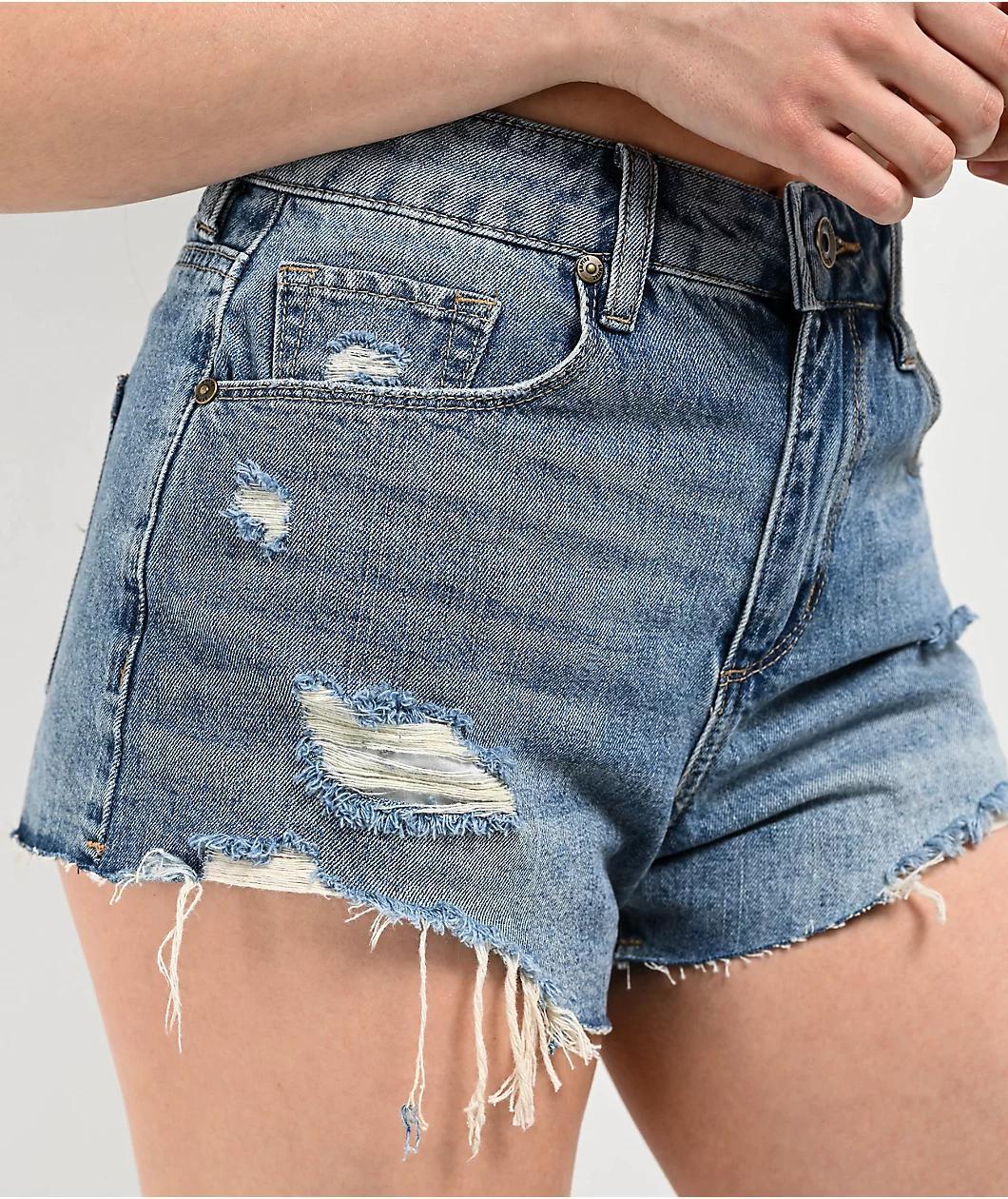 Empyre Weekend Festival Light Wash Blue Denim Cutoff Shorts Product Image