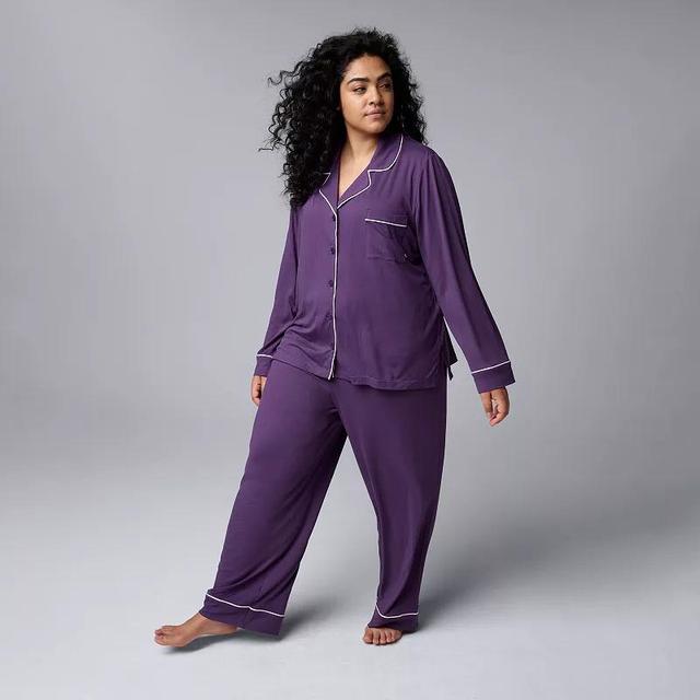 Plus Size Simply Vera Vera Wang Long Sleeve Pajama Top & Pajama Bottoms Sleep Set, Womens Product Image