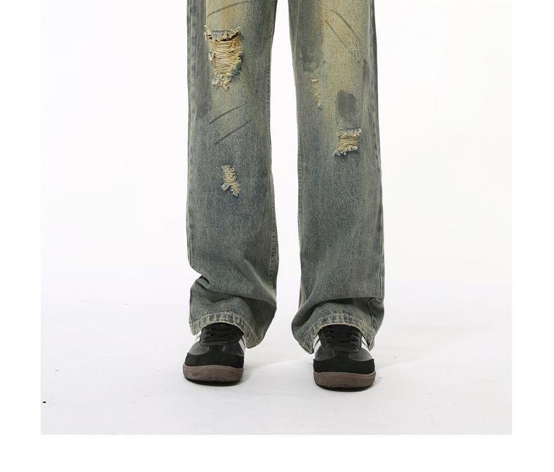 Mid Rise Distressed Washed Loose Fit Jeans Product Image