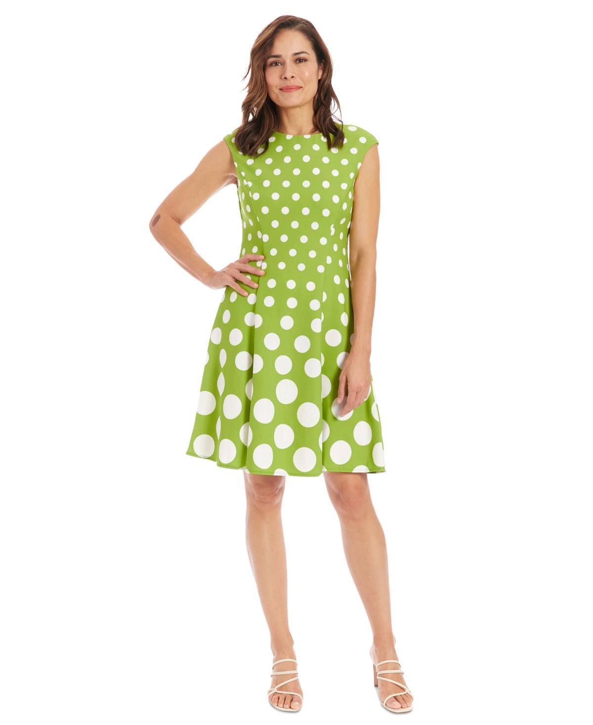 Womens London Times Polka Dot Fit & Flare Mini Dress Blue Product Image