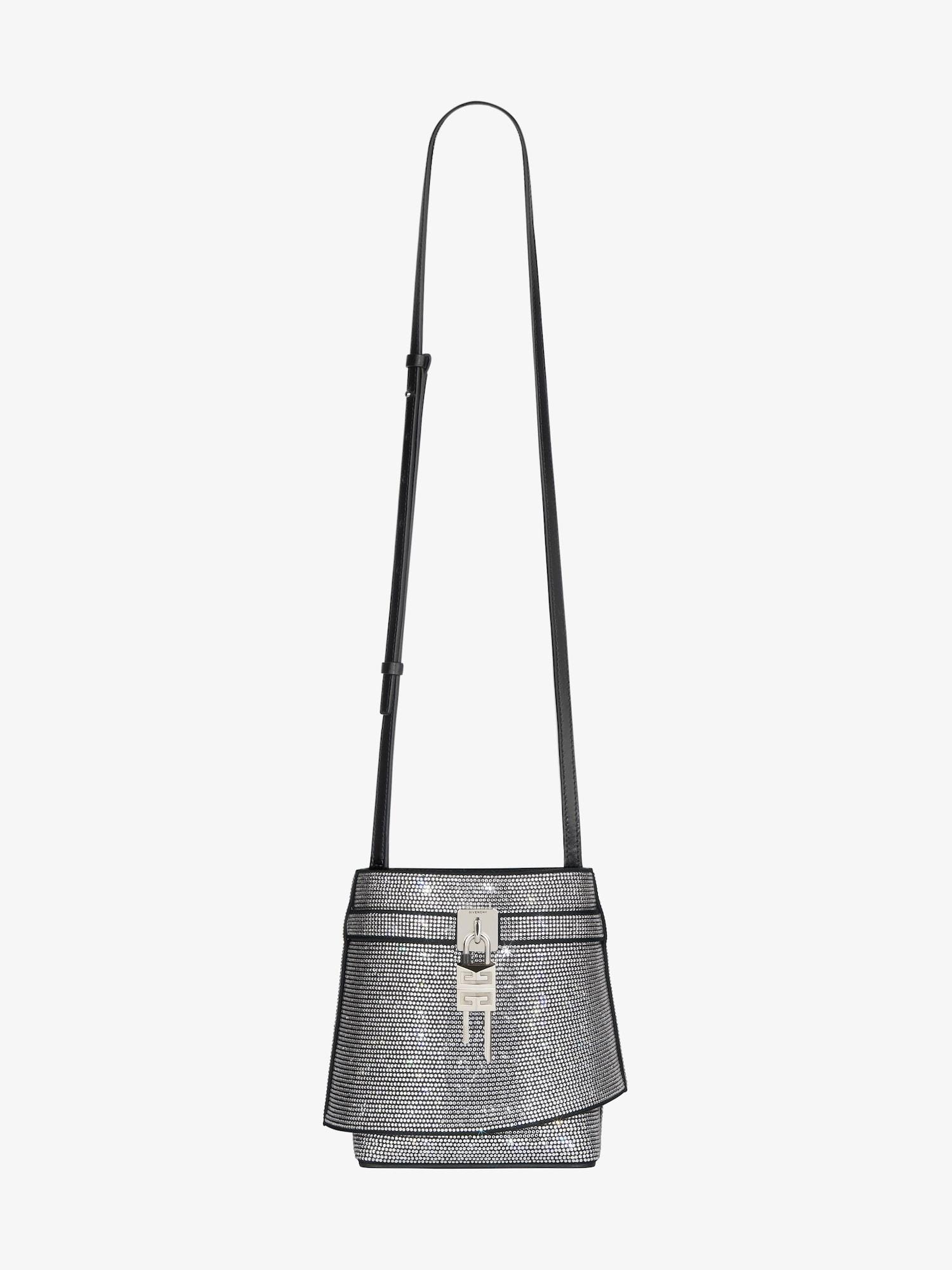 Shark Lock bucket bag in leather with strass Product Image