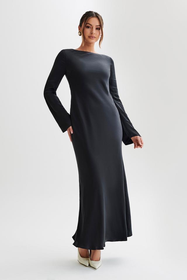 Rayleigh Long Sleeve Satin Maxi Dress - Black Product Image