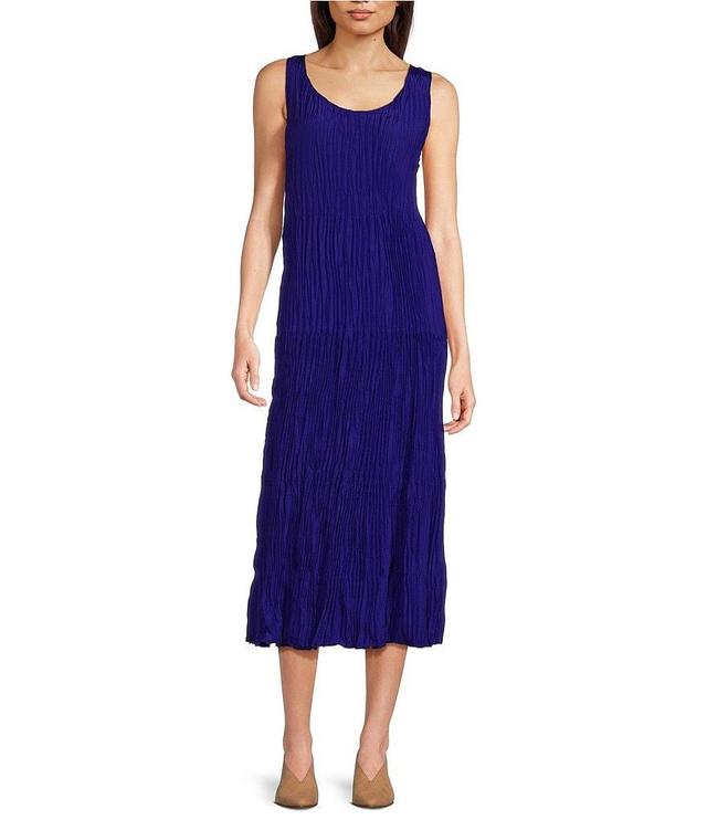 Eileen Fisher Crushed Silk Scoop Neck Sleeveless Tiered A-Line Midi Dress Product Image