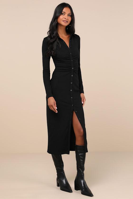 A Little Prep Black Button-Up Bodycon Midi Dress product image