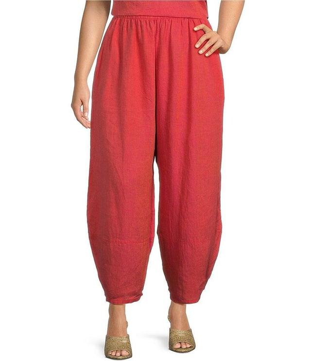 Bryn Walker Oliver Plus Size Cross-Dyed Linen Lantern-Leg Pull-On Coordinating Cropped Pant Product Image