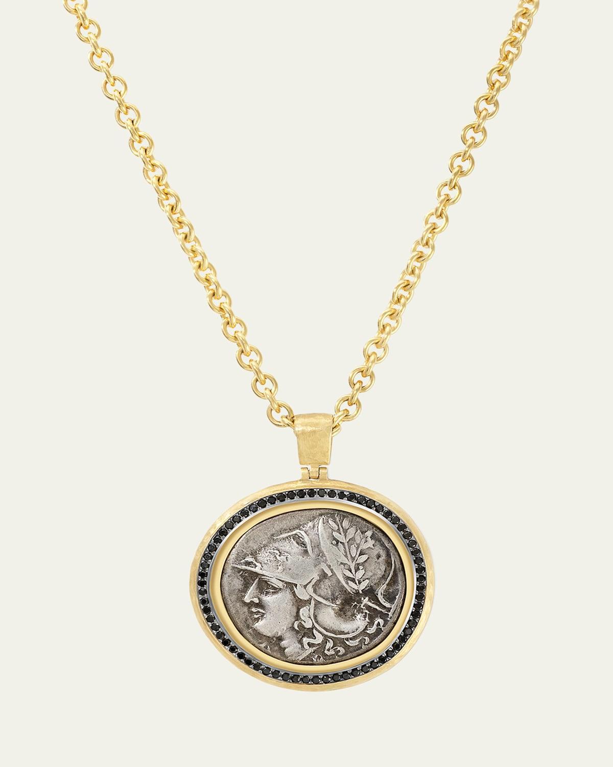 Mens 18K Athena/Pegasus Coin & Black Diamond Pendant Product Image