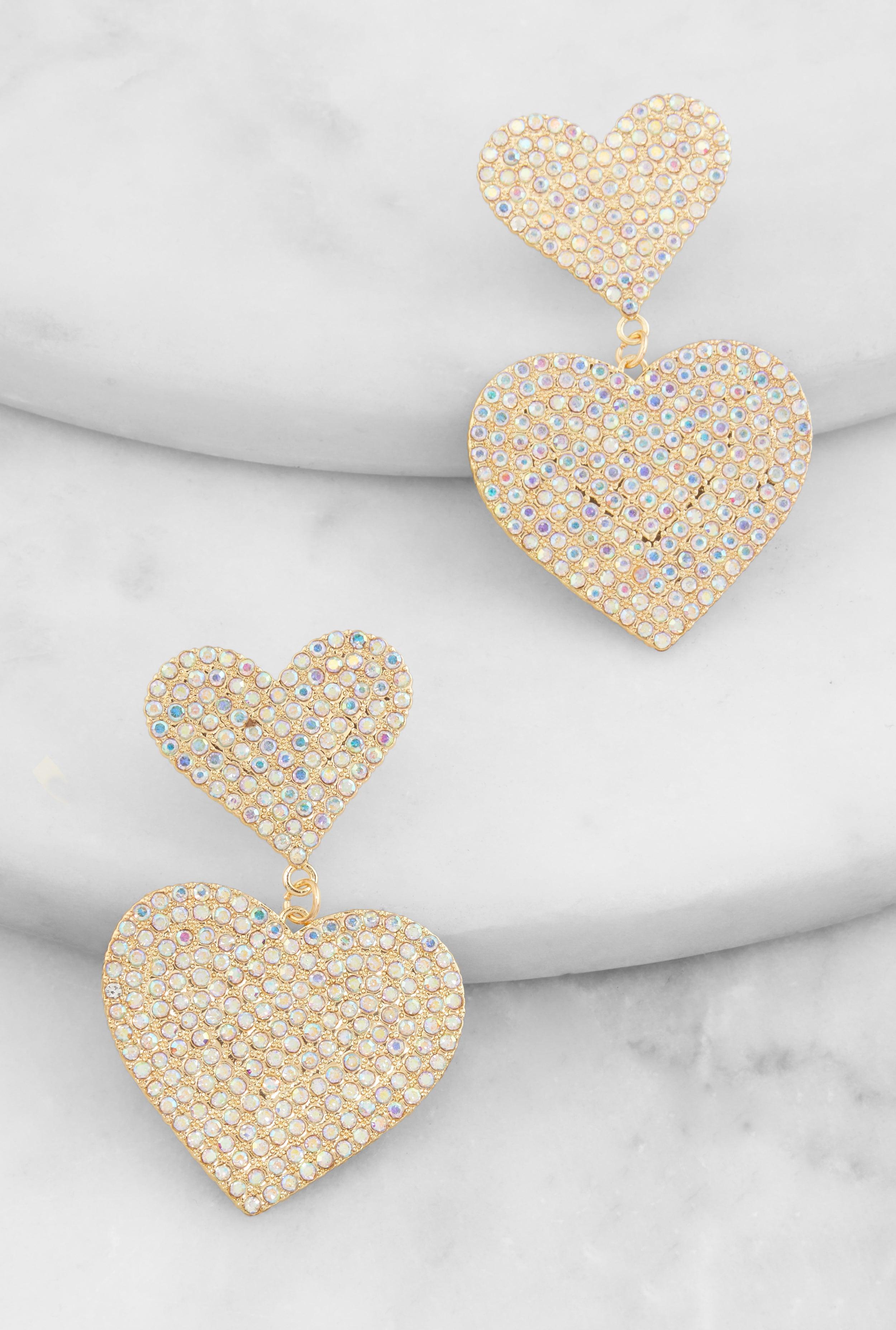 Pave Rhinestone Heart Drop Earrings Female Product Image