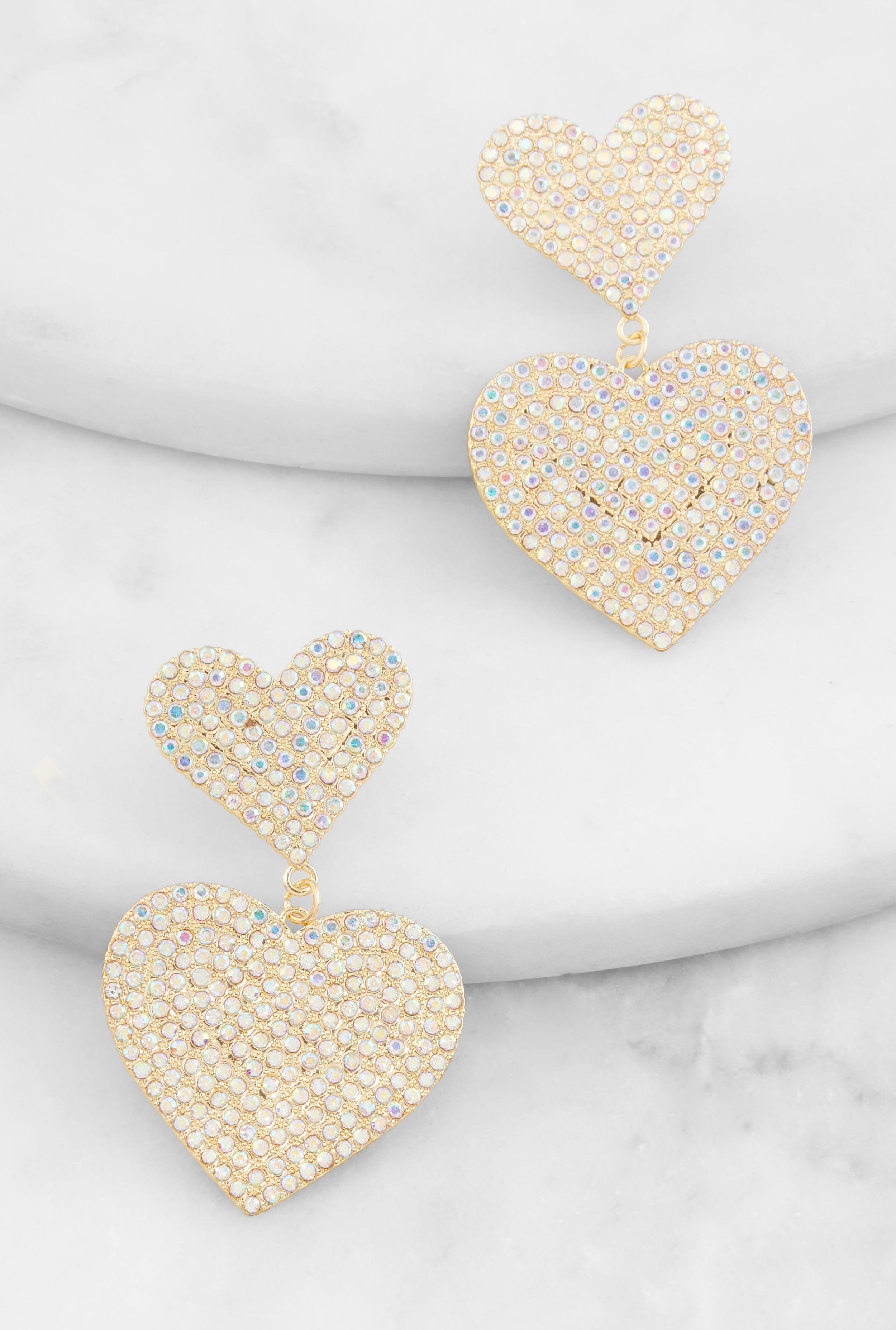 Pave Rhinestone Heart Drop Earrings Female Product Image