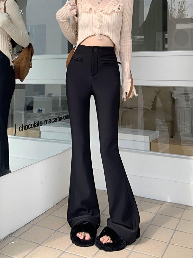 High Waist Plain Flared Pants Product Image