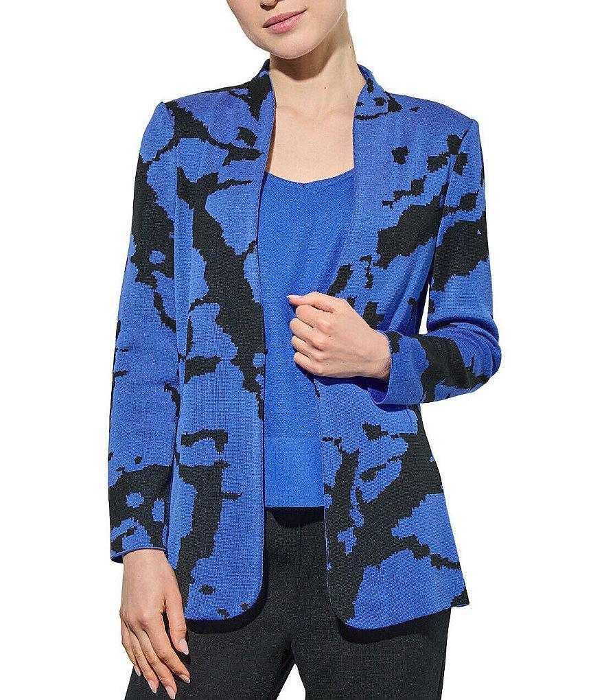 Ming Wang Jacquard Knit Abstract Print Point Collar Long Sleeve Hook Front Jacket Product Image