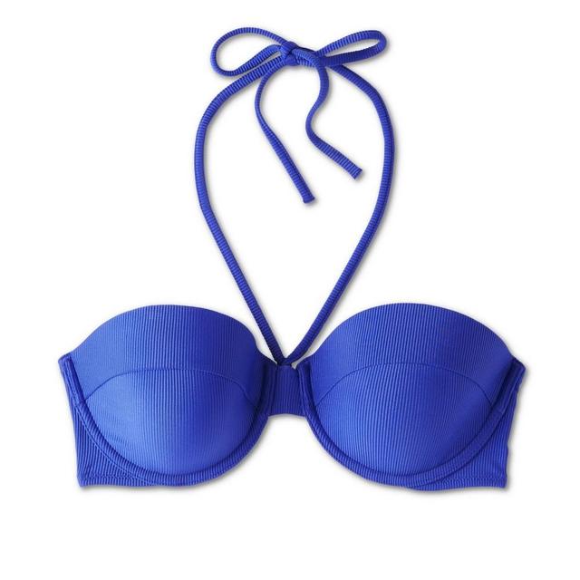 Womens Lightly Lined Ribbed Halter Bikini Top - Shade & Shore Blue 36C Product Image