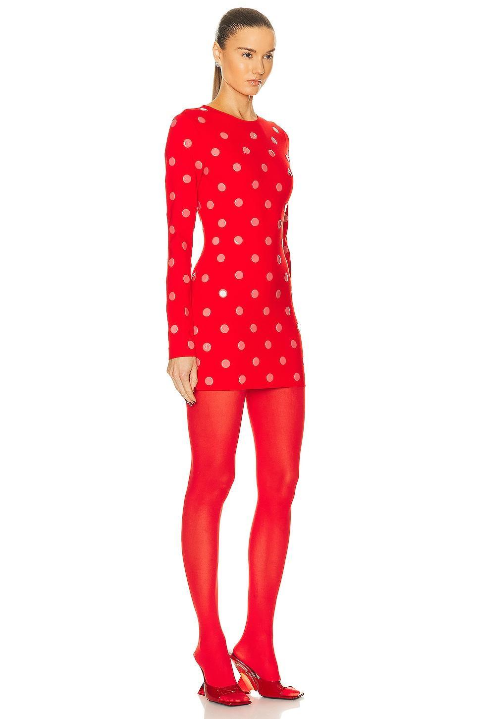 AREA Polka Dot Long Sleeve Mini Dress in Red Product Image