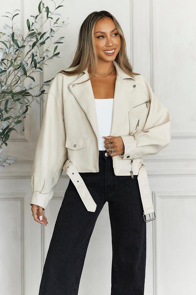 HELLO MOLLY No Winter Blues Faux Leather Jacket Beige Product Image