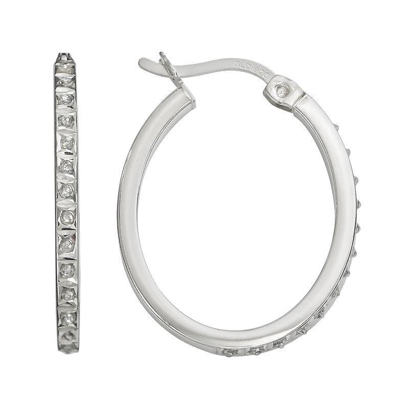 Diamond Mystique Platinum Over Silver Diamond Accent Oval Hoop Earrings, Womens, White Product Image