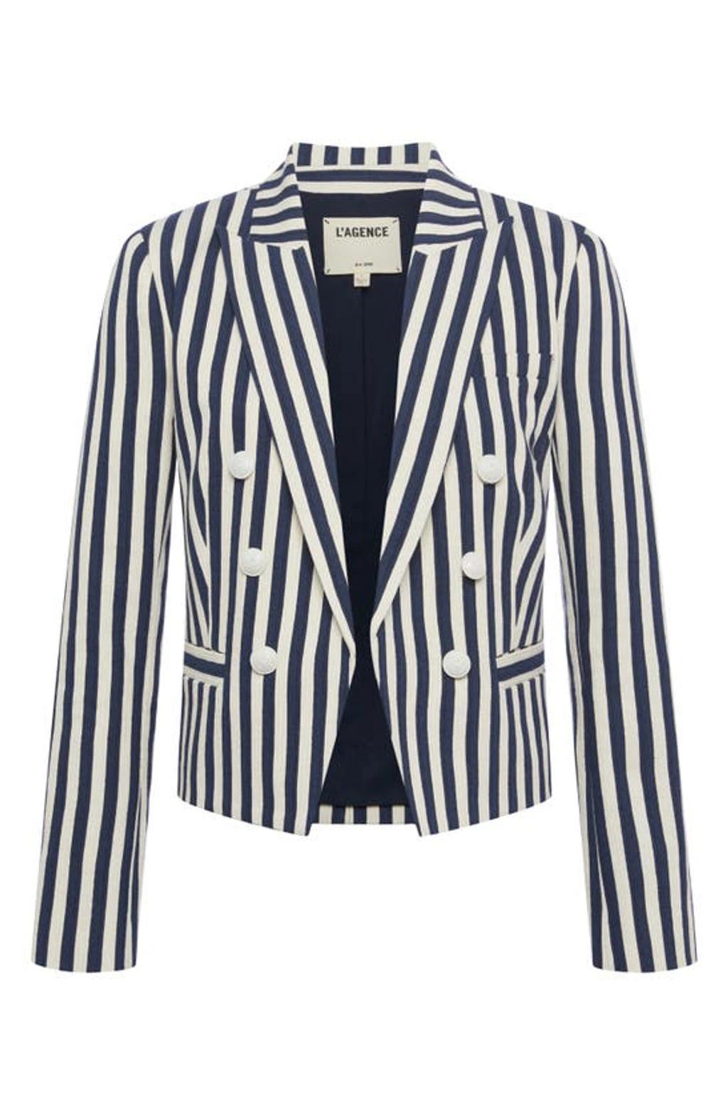 Brooke Striped Cropped Blazer In Navy Ecru Stripe Product Image